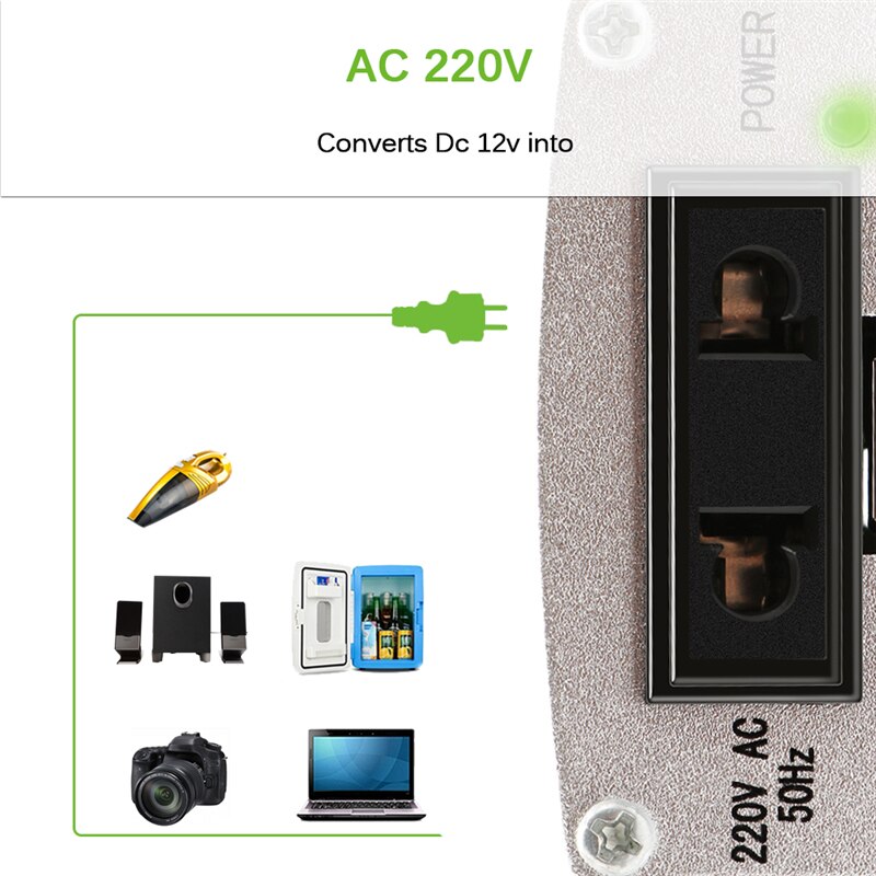 12v dc til  ac 220v 50hz bil auto power pure sinus inverter konverter adapter adapter 200w usb bil oplader 400w peak power 1 stk