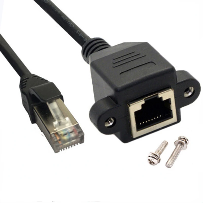 Cable 8P8C FTP STP UTP RJ45 macho a hembra 100M/1000M de velocidad Cat5 Cat6e tornillo montaje en Panel Cable de extensión de red LAN Ethernet: 0,6 m