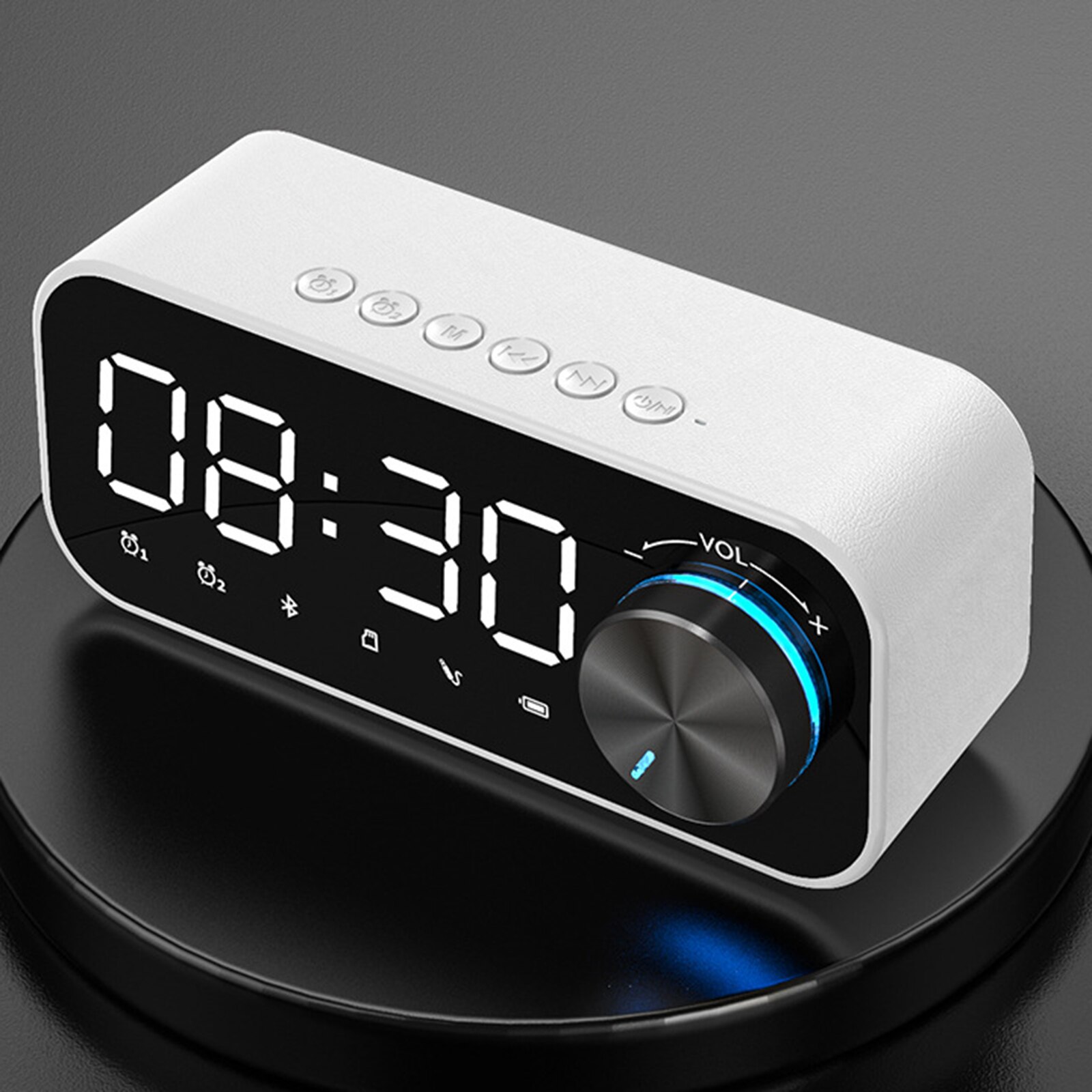 Bluetooth despertador display digital rádio led subwoofer sem fio preto com fontes de luz da noite decoração para casa leitor música: white