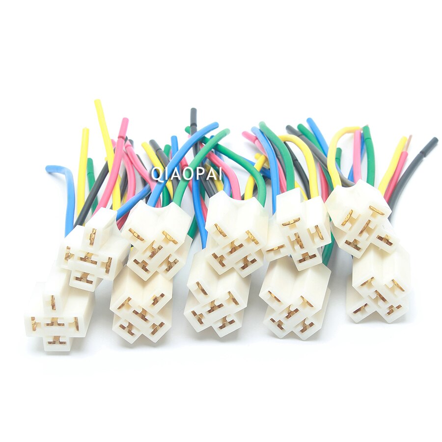 10pcs Universal 5 Pin Relay Socket Copper Wire Refit Auto Light GPS Horn Fan Socket for Car Motorcycle Boat Train Harness Relay