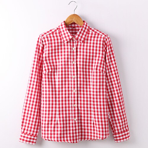 Garemay Frauen Hemden feminin Blusen Baumwolle Plaid Shirt Frauen Lange Hülse Frauen Spitzen Und Blusen Frühling Kleidung Hemd: B142110026 / XL