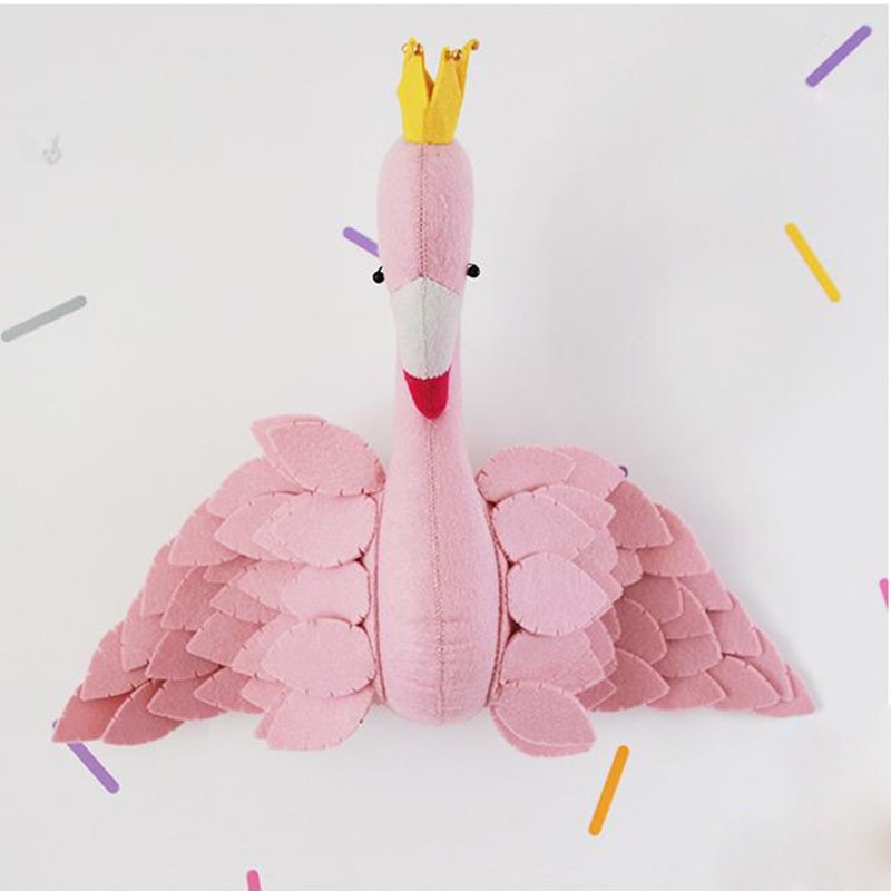 Handgemaakte Roze Kroon Swan Muur Decor Gevulde Pop Speelgoed 3D Dierenkop Speelgoed Muur Opknoping Flamingo Decoratie Babykamer Muur kunstwerk