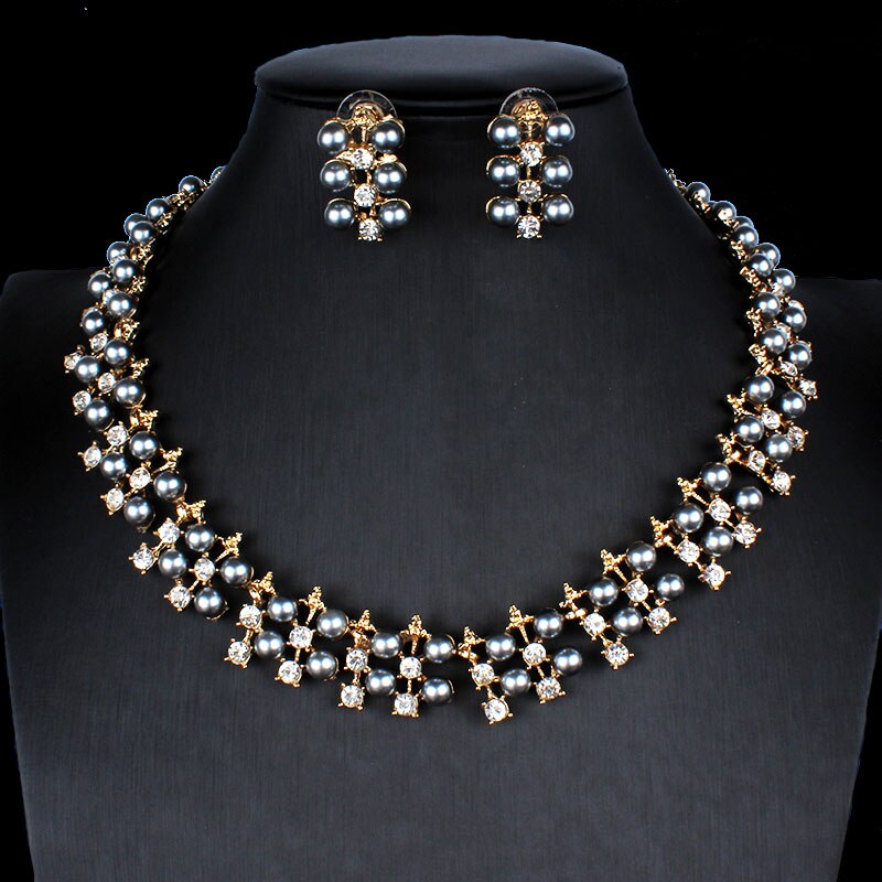 jiayijiaduo Imitation pearl jewelry set for women dress accessories necklace earrings set engagement girl gold color