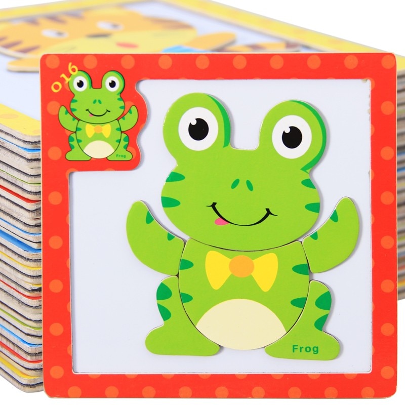 Holzspielzeug 3D Magnetische Puzzle Holz Baby Spielzeug Tiger/Bär Frosch Cartoon Tiere Kühlschrank Magnet Pädagogisches