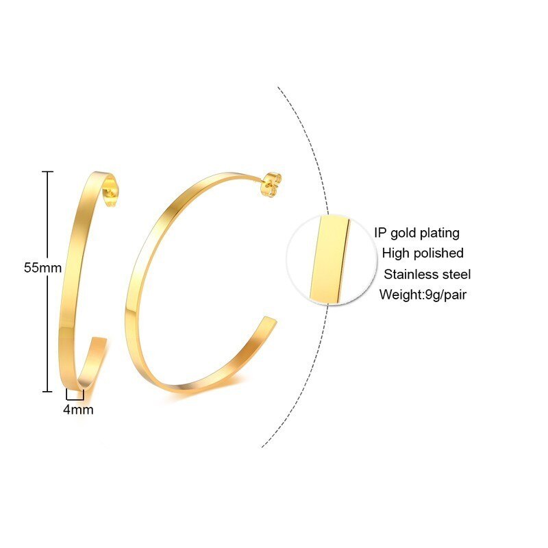Vnox Eenvoudige Grote Oorbellen Voor Vrouwen Sieraden Gold Tone Rvs Oorringen Arete