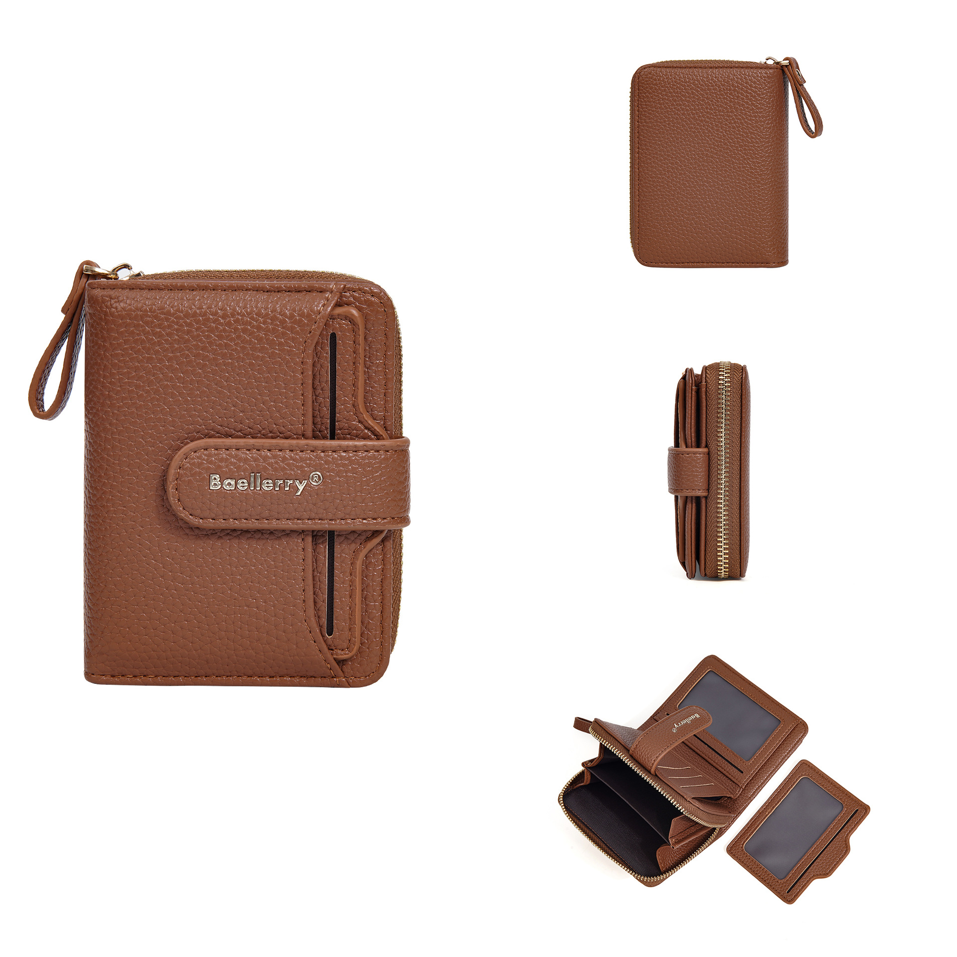 Short Women Zipper Wallets Large Capacity Card Holder Brand Female Purses Coin Pocket Photo Holder Wallet For Girls: black