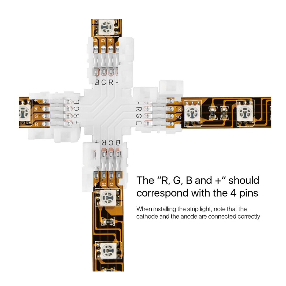 LED Strip Cross Connector 3-Pack 10mm X-Shaped 4Pin RGB Connector SMD5050 LED Light Strip DIY Fittings