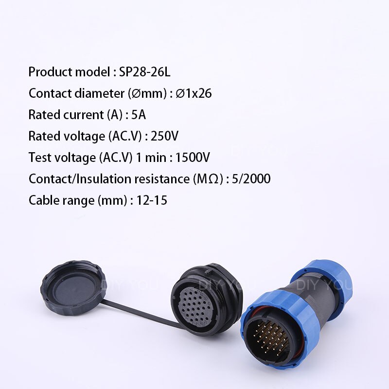 SP28 IP68 Back Nut waterproof connector 2/3/4/5/6/7/9/10/12/14/16/19/22/24/26 Pin plug socket Electric cable Aviation connectors: SP28-26L