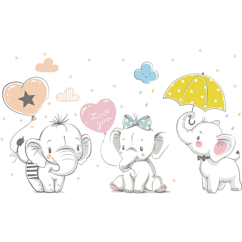 Cute Playing Baby Elephant Wall Sticker Kids Baby Room Decoration Wallpaper Home Decorative Vinyl Decals Cartoon Animals Sticker: Default Title