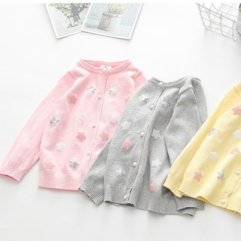 Spring grils stjerner print strik cardigan tøj børnetøj børnetøj frakke sweater pige børn cardigan v-hals afslappet
