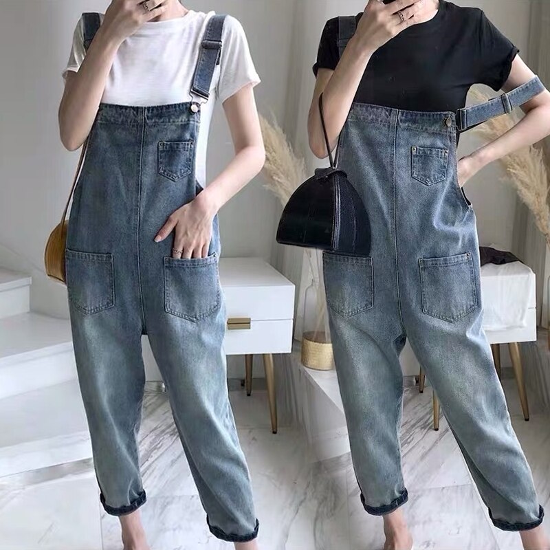 Sommer gravide todelt tøjsæt plus size strop jeans+t-shirt jakkesæt vintage gravide kvinder jumpsuits twinset