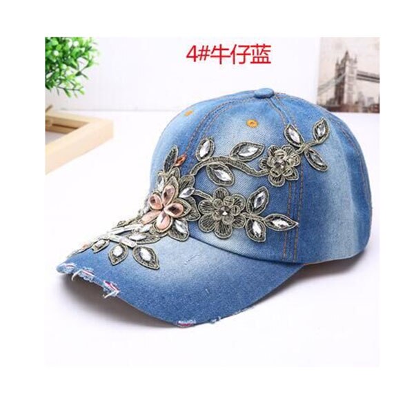 Suogry kvinders baseball cap diamantmaleri broderi blomst denim snapback hatte jeans kvinde kvindelig cap cowboy sommer sol hat: 4