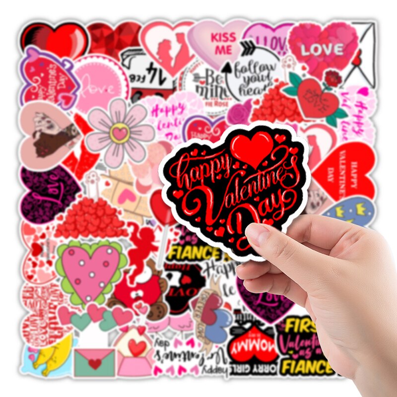 50 Pcs Romantic Valentine's Day Sticker Red Lo... – Grandado