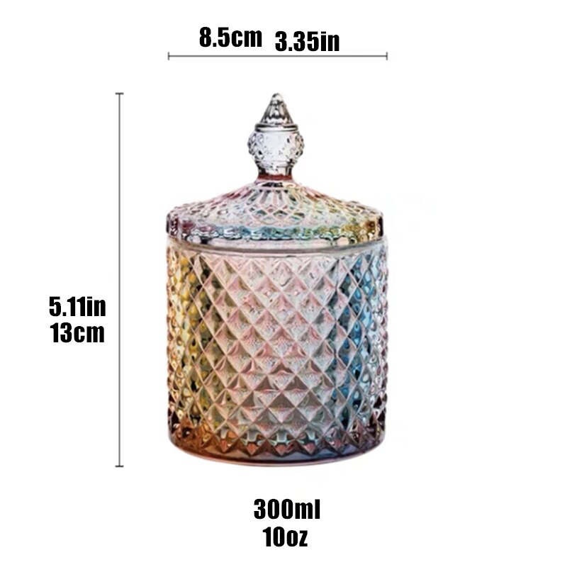 Color Crystal Glass Storage Jar Lids 600ML Candy Jar Glass Transparent Container Cookie Cotton Swab Box Cotton Household Storage