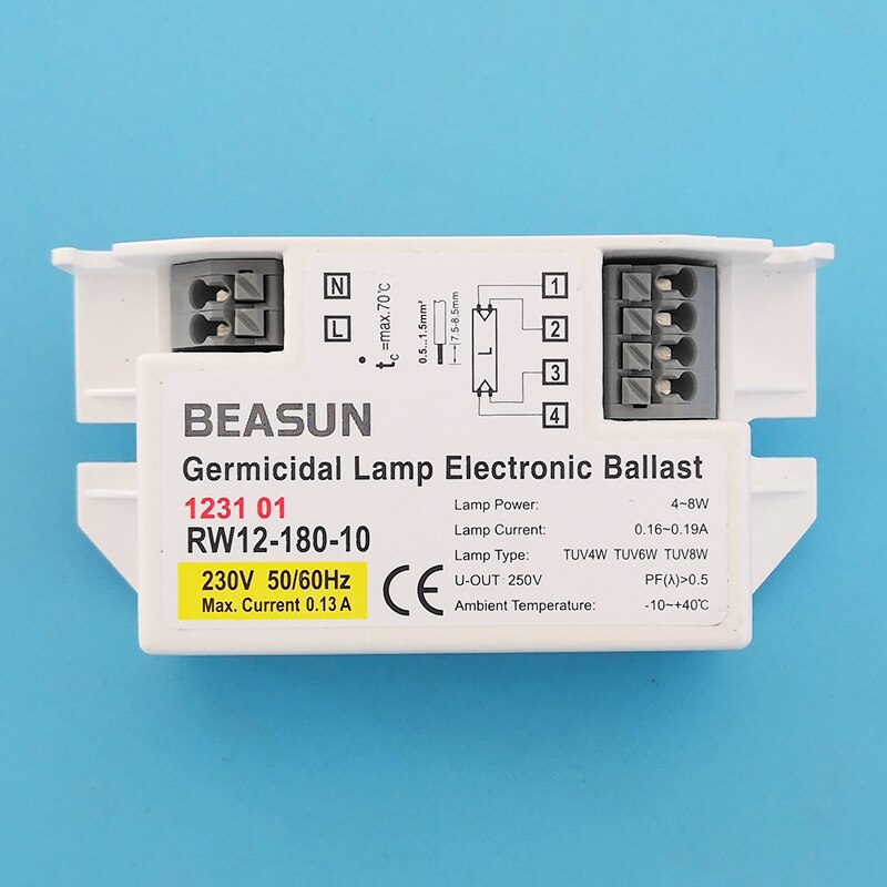RW12-180-10-Lámpara germicida UV, 120V, 230V, 4W-8W, balastro electrónico para lámpara TUV4W, TUV6W, TUV8W