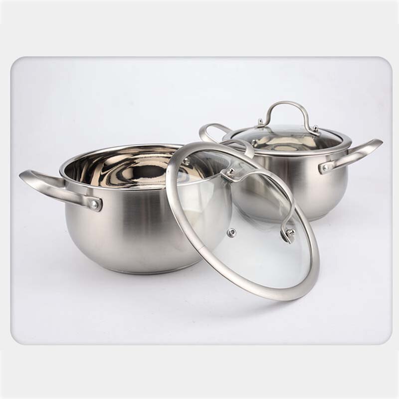 Casserole à soupe à fond épais en acier inoxydable, casserole à double poignée avec couvercle en verre pour cuisinière à gaz à induction, antiadhésive, haute teneur