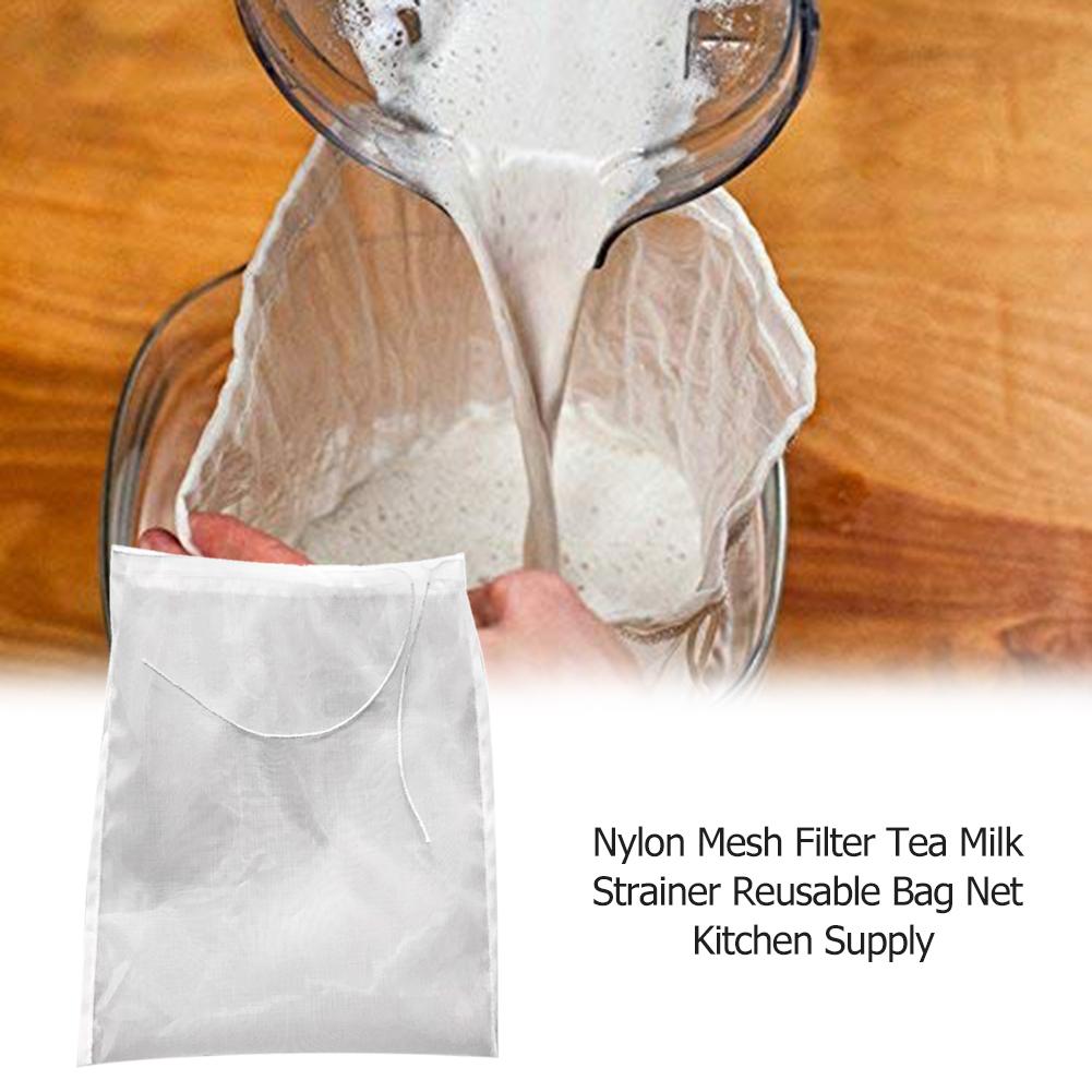 Sojamælk vin filterpose nøddemælkpose te kaffe olie yoghurt filter net mesh køkken mad genanvendelig nylon filterposer si