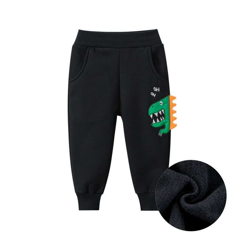 2021 autunno inverno bambini pantaloni dinosauri cartone animato ispessimento pantaloni lunghi per bambini ragazzi ragazze Sport pantaloni Casual 1-9 anni: 7618-black / 90(1-2 years)