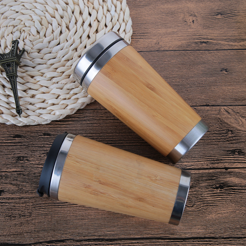 450ML Natuurlijke Pure Handgemaakte Bamboe Reizen Mok Met Deksel Rvs Bamboe Ronde Thee Kopjes