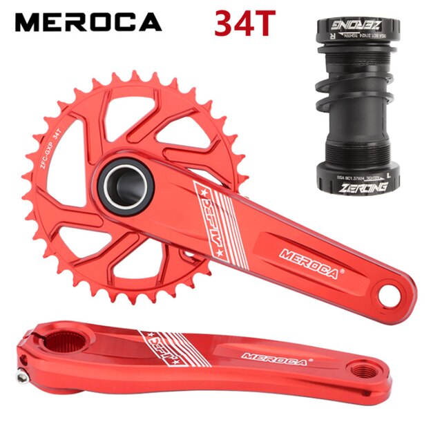 MEROCA MTB Crankset 170mm GXP 32/34/36/38T Narrow Wide Chainring Aluminium Alloy Mountain Bike Crank Set GXP Crank: Red With BB 34T