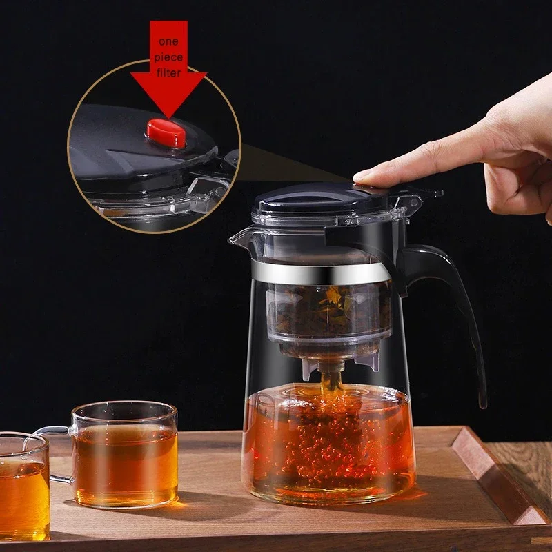 Bule de vidro 500ml-1800ml, prensa para filtrar chá, separador de água, filtro de escritório doméstico, máquina de chá kung fu, utensílios de chá, presentes de feriado