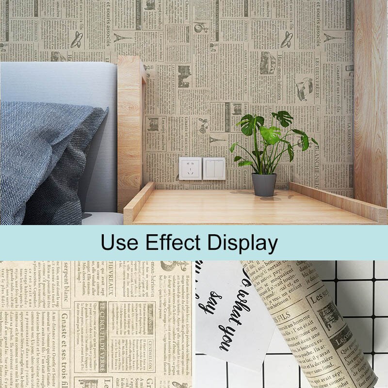 Papel tapiz autoadhesivo DIY Vintage patrón de periódico adhesivo impermeable para pared decoración del hogar papel tapiz de vinilo PVC extraíble: A / 10m x 45cm