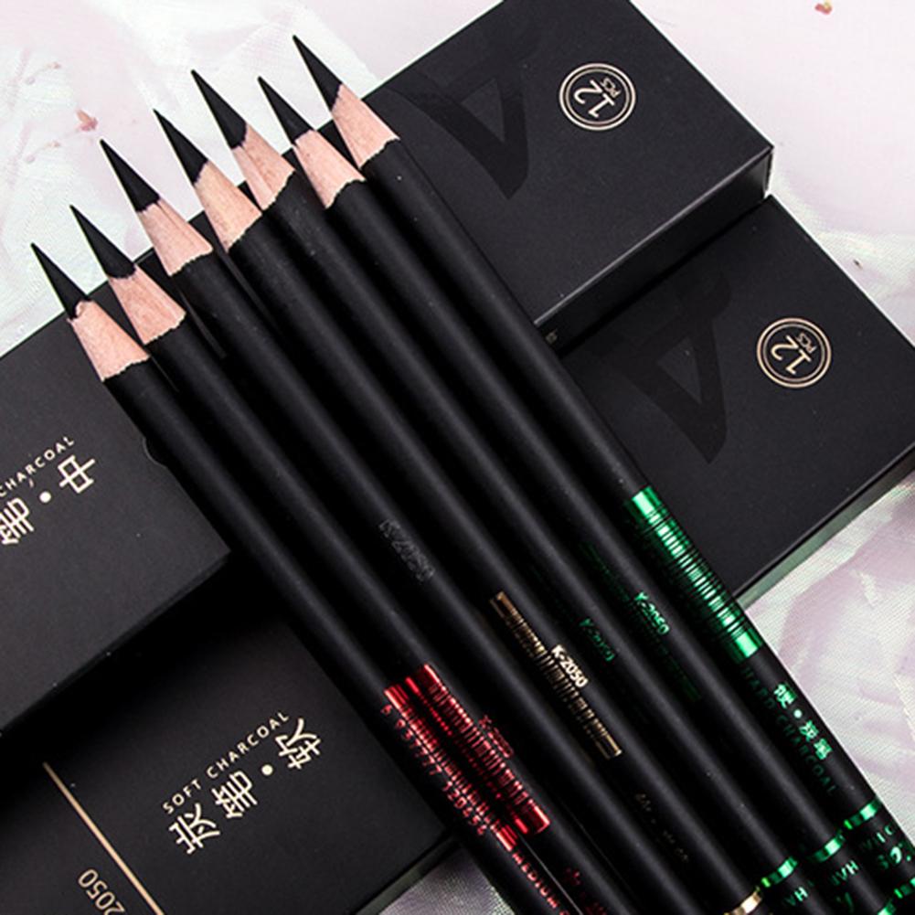 12Pcs Sketch Write Drawing Soft Medium Hard Carbon Charcoal Pencil Art Supplies