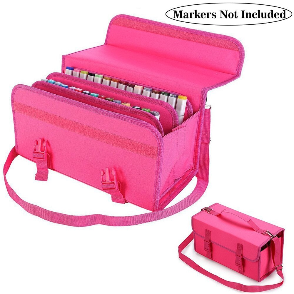 120 Holes Marker Pencil Case School Big Art Marker Pencilcase for Girl Boy Cartridge Box Storage Pen Bag Stationery: Rose Red