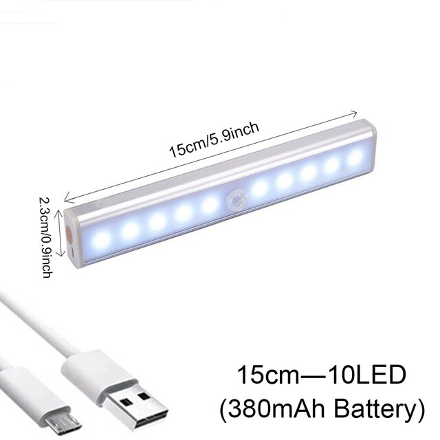 Regleta de Luces LED Recargable mediante Puerto USB, Lámpara con Sensor de Movimiento para Iluminar por la Noche la Pared y Debajo del Armario, para la Cocina y el Dormitorio, 6, 10, 24, 40 y 60 LEDs: 10LED / Blanco frío