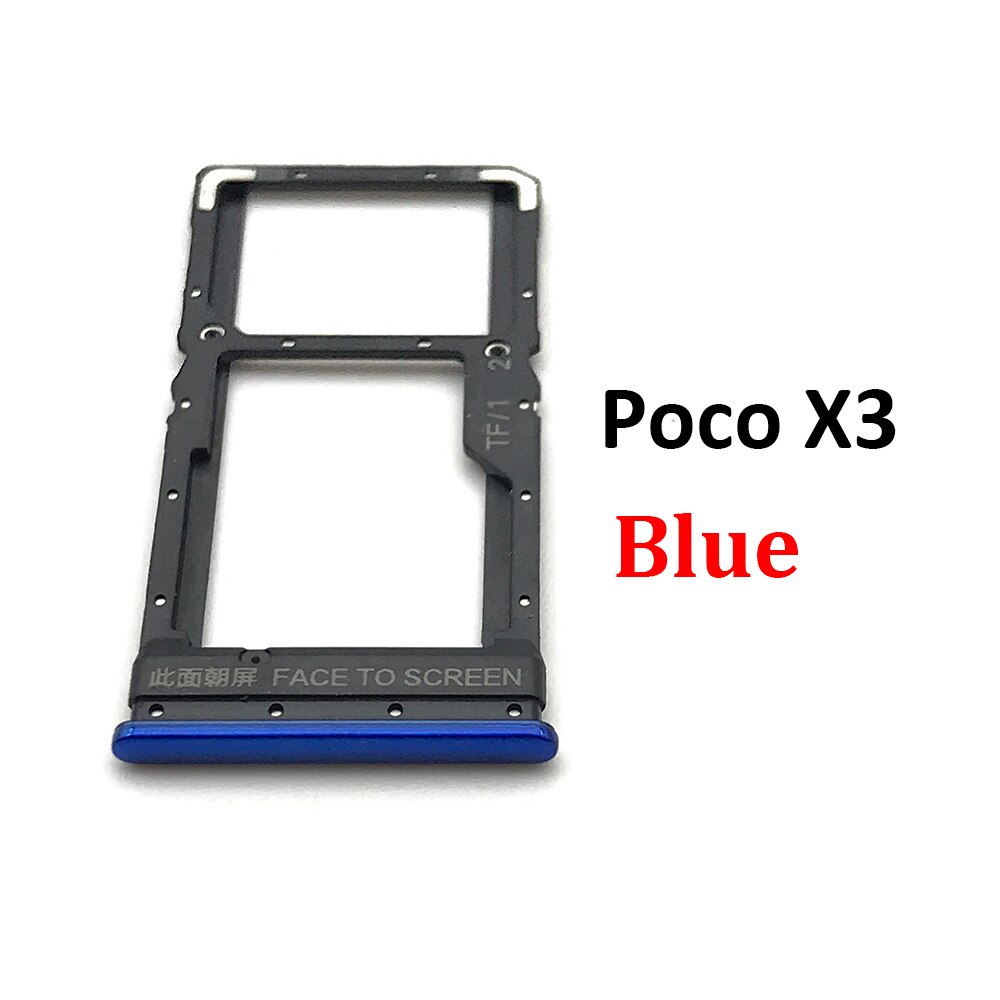 SIM Tray Holder For Xiaomi Poco X3 NFC M3 F3 F2 Pro Sim Card Tray Slot Holder Adapter Socket Repair Parts: Poco X3 Blue