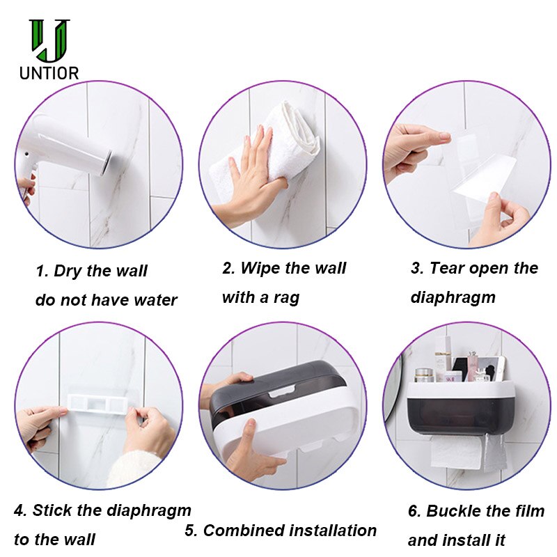 Untior vægmonteret tissuekasse dispenser servietholder kasse papirbakke rulle afløbshylde badeværelse sugekop toiletpapirholder