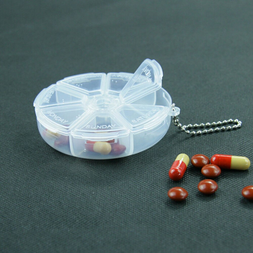7 Days Weekly Pill Box Dispenser Round Tablet Pill Holder Dispenser Solitters Box For Travelling Organizer Container