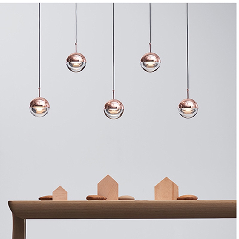 Nordisk rosa guld glaskugle pendel lys gang stue sengebord middag decro led lysarmaturer