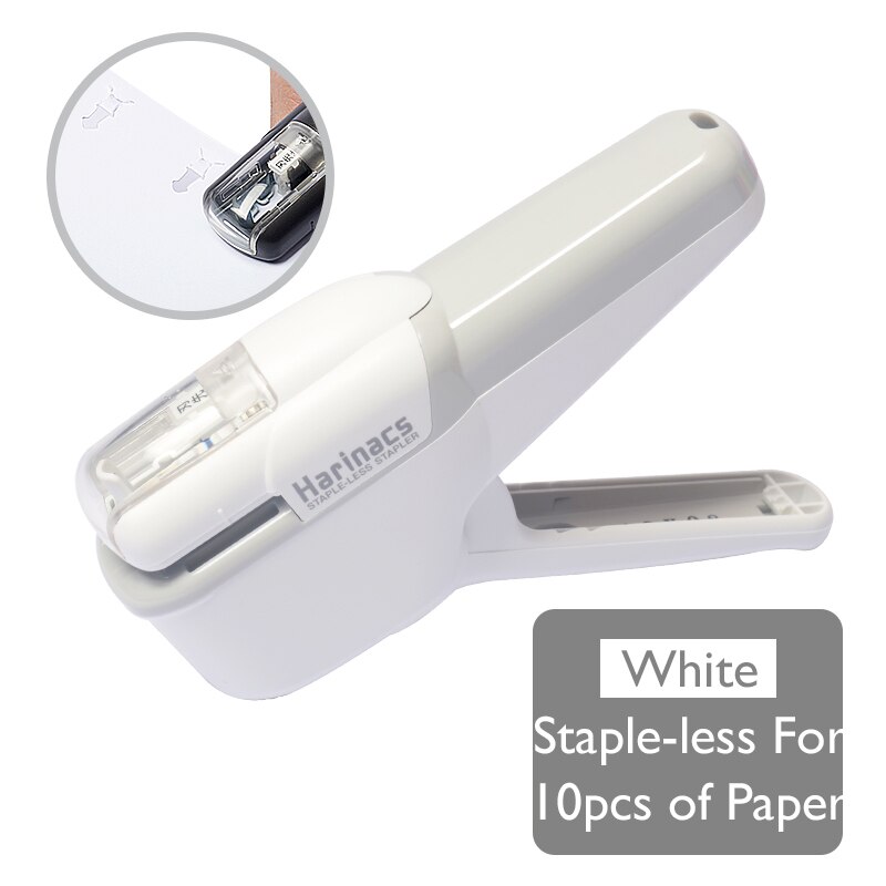 Grapadora Manual sin grapas japonesa KOKUYO Harinacs, grapadora grande y creativa sin grapas, papelería de oficina, seguro y fácil de usar, 1 unidad: 1pc White
