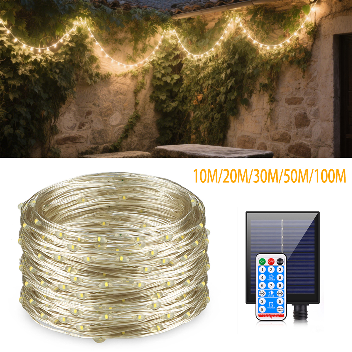 Solar Outdoor Garden Decoration Lights String Dimmable,Waterproof,Copper Wire Lamp Chain for Tree Camping Party Decor