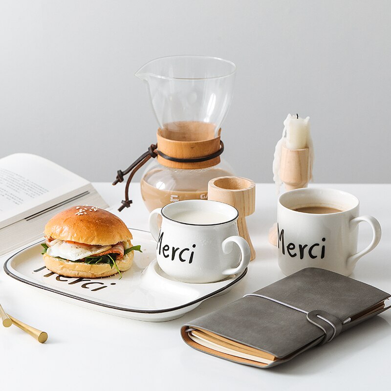 Ensemble de petit déjeuner en porcelaine, tasse à lait, grille divisée, pâtes, assiette à Dessert, bol de petit déjeuner, couvercle en bois, tasse d'eau, vaisselle