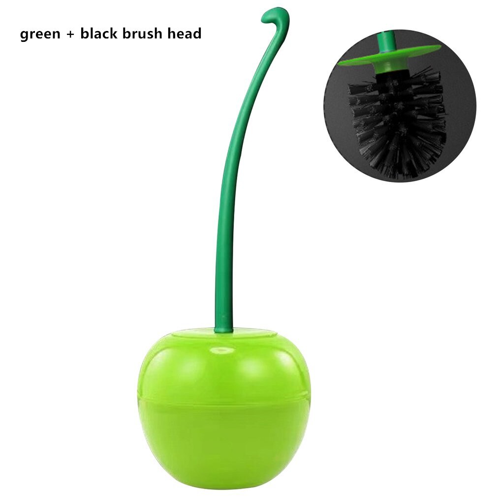 Dejlig kirsebærformet toiletbørste toiletbørste & holder sæt mooie cherry vorm toilet borstel: Grøn og sort