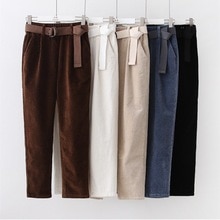 Fløjlsbukser haremsbukser efterår vinter kvinder bukser elastisk talje sashes afslappet sorte bukser pantalones mujer cintura alta