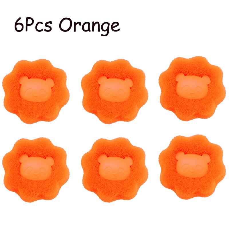 Boule à lessive magique Panda mignon, Machine à laver, nettoyage, séchage des vêtements, boule éponge réutilisable, résistant à l&#39;usure, élimination des nœuds: 6pcs Orange