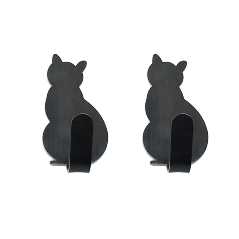 2 Stuks Zelfklevende Muur Haken Sterke Zelfklevende Badkamer Metalen Kat Muren Patronen Sticker Deur Handdoek Hanger: Black