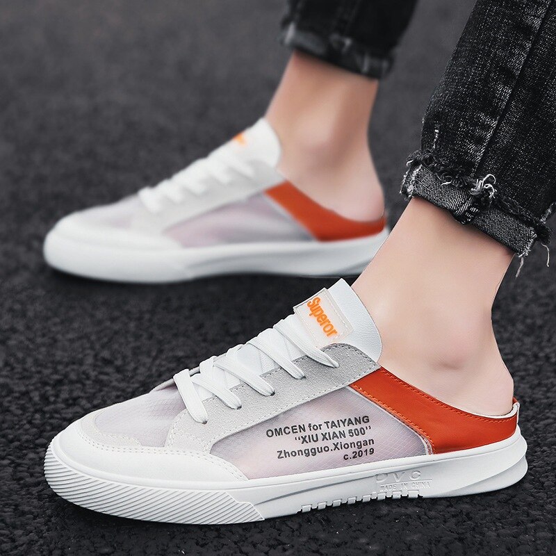Chaussures paresseuses à une pédale pour hommes, demi-pantoufles d'été, en maille, baskets respirantes, nouvelle tendance étudiant,