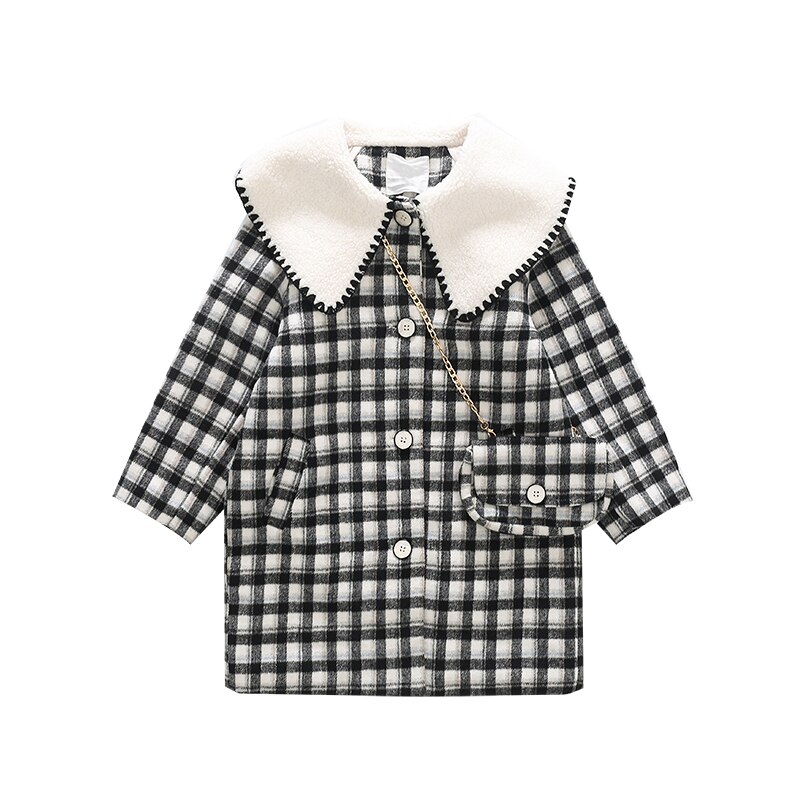 Abiti in misto lana scozzese stile x-long per ragazze colletto grande bambini caldi autunno inverno cappotti per bambini abbigliamento per ragazze adolescenti 4-14 anni