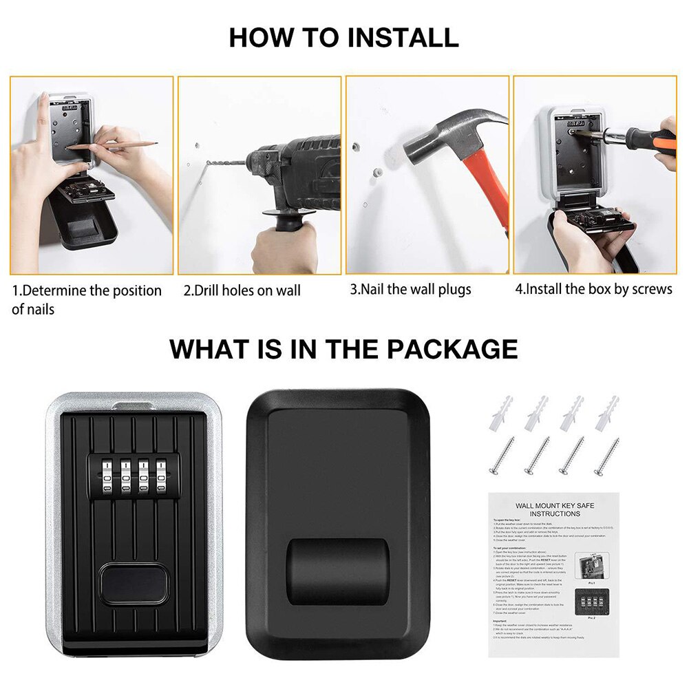 Wall Mounted/Padlock 4-Digit Combination Key Lock Storage Safe Security Box Home Office VDX99