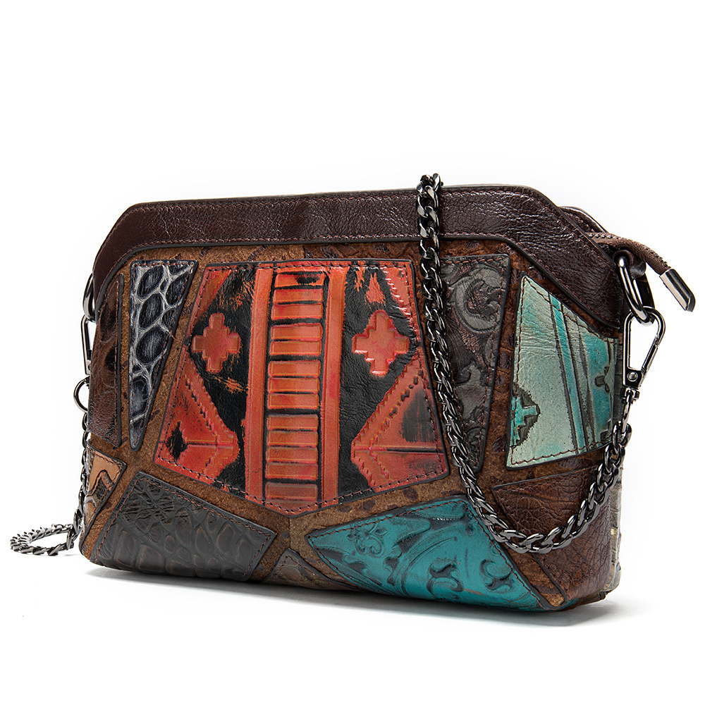 Koe Lederen Vrouwen Tas Etnische Stijl Dames Mode Ongedwongen Retro Schoudertas Bloem Kleur Crossbody Tassen