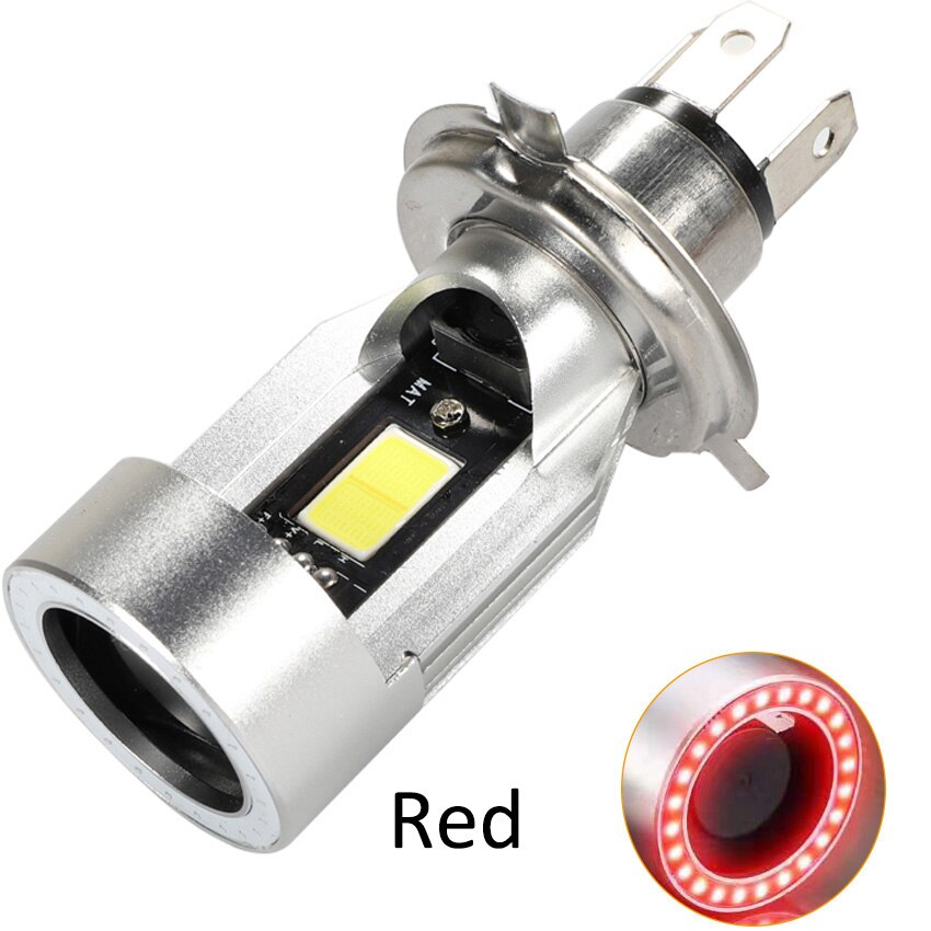 Motorfiets koplampen  h4 leds grootlicht moto  hs1 led koplamp motorfiets leds lampen 12v-80v 2000lm met angel eyes: Engelenoog rood