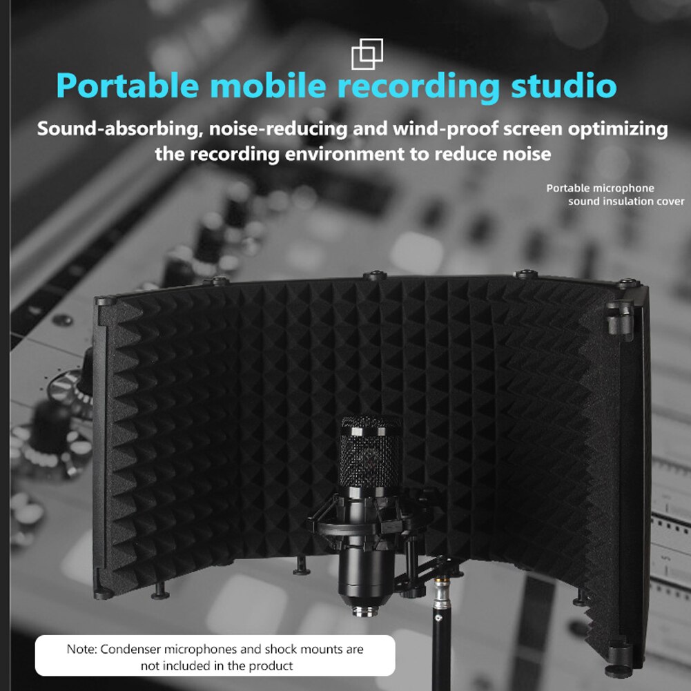 Foldable Adjustable Sound Absorbing Vocal Recording Panel Portable Acoustic Isolation Microphone Shield Sound-proof Plate