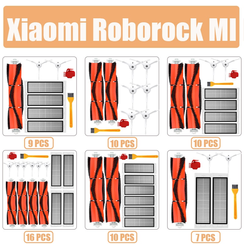 Kits d'accessoires pour xiaomi Roborock S50 S51 E25 S5 E20 C10 Roborock Robot pièces d'aspirateur filtre brosse latérale rouleau brosse