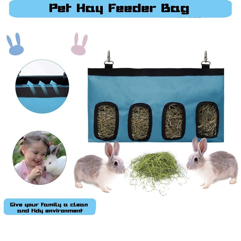 Alimentador de heno para conejos, bolsa Oxford de tela, dispensador de heno, saco, alimentador para mascotas pequeñas