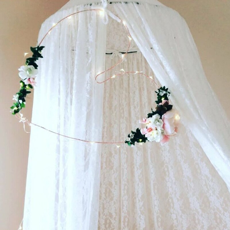 Kanten babybedgordijn, kinderklamboe, bedhemel, ronde koepel, wiegdecoratie, net, babykamerdecoratie voor meisjes.