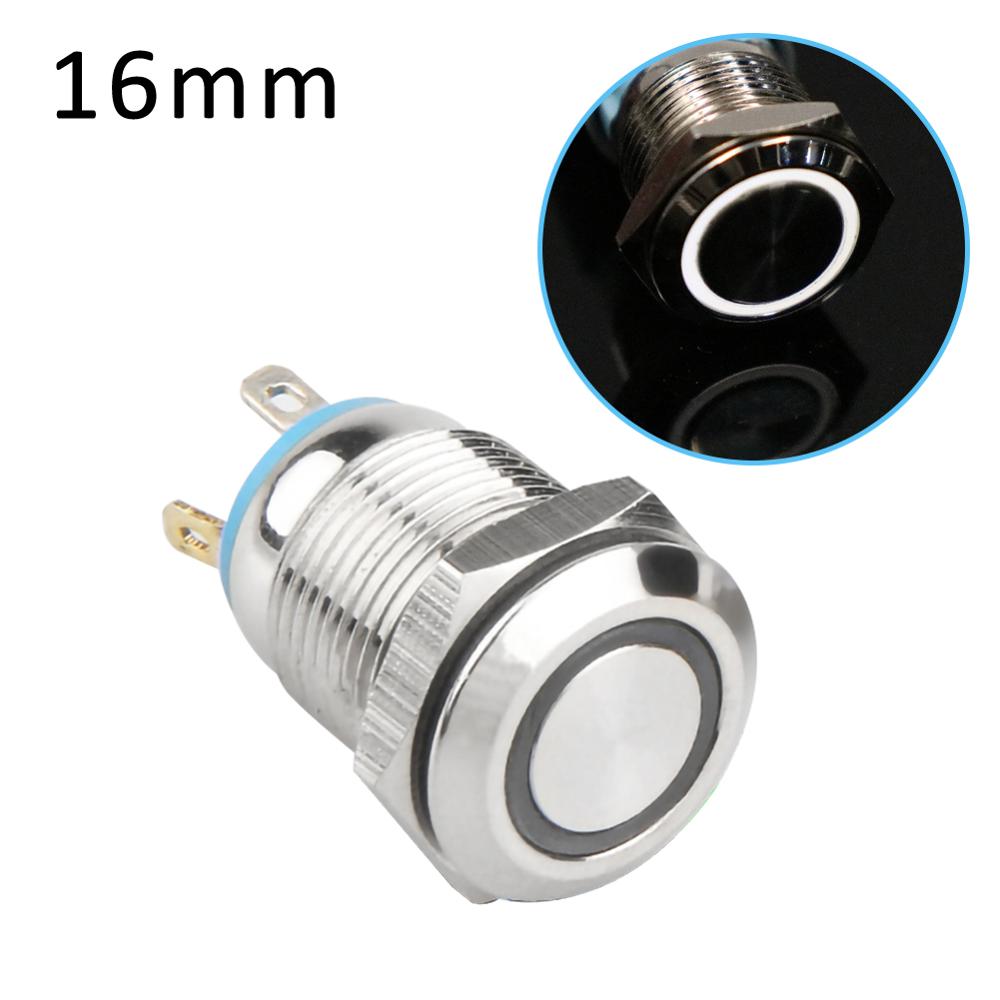 16mm Waterproof Engine Button Switch LED Light Self-Locking Car Engine PC Power Start 12V Metal Push Button Button Switch Temper: White